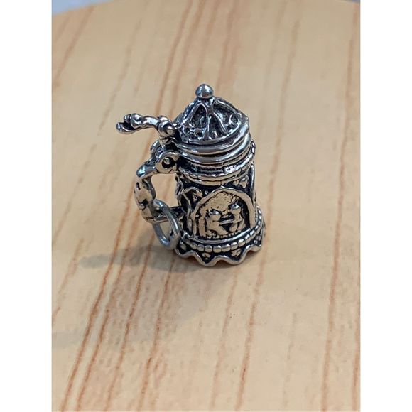 .925 Vintage Beer Stein Sterling Silver Jewelry Charm - Picture 5 of 5